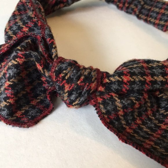 Anthropologie Flannel Bow Headband in Blk +Red - Picture 2 of 3